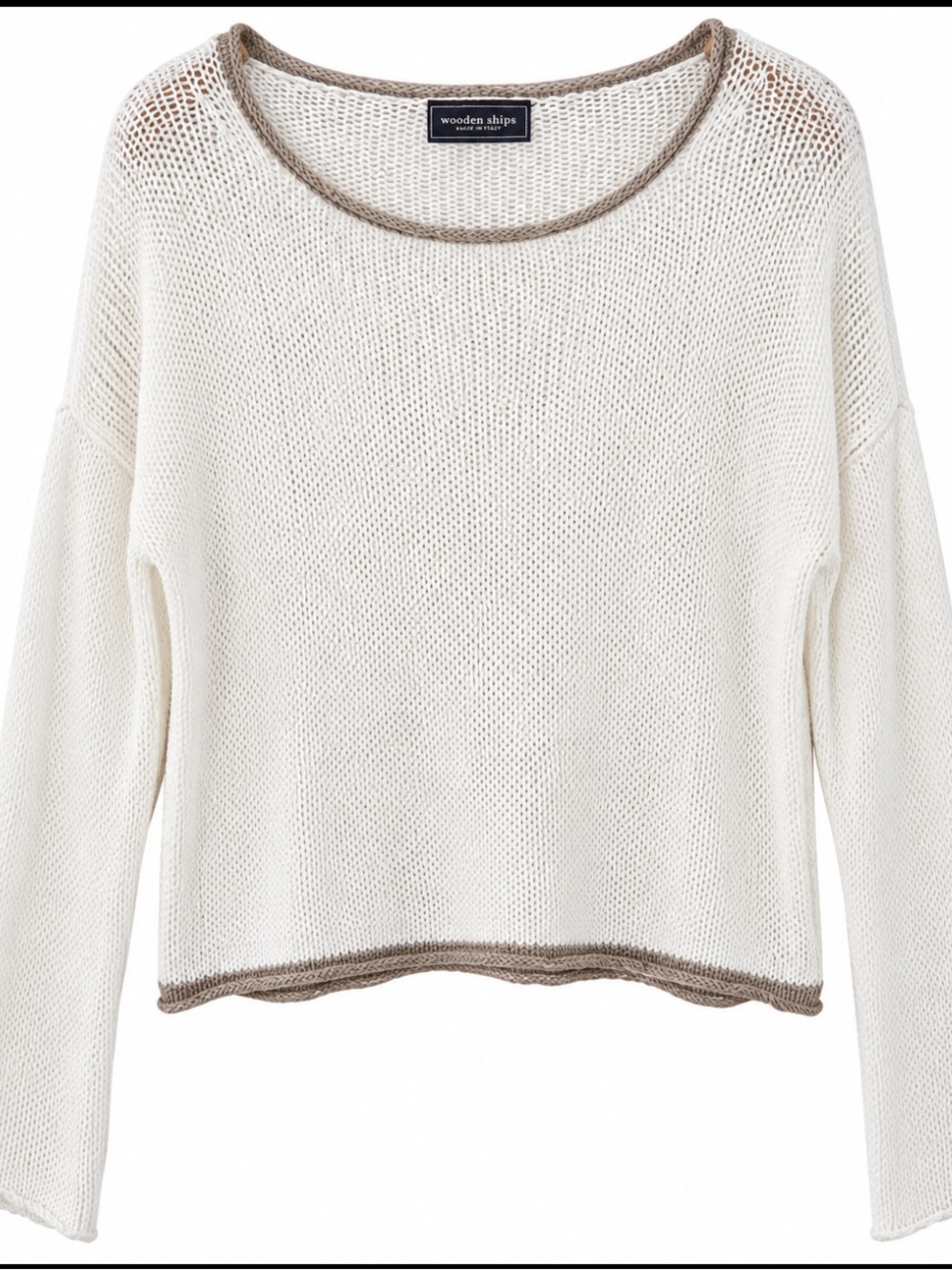 Wooden Ships Canyon Tipped Raglan Crew Sweater Womens XS White Knit